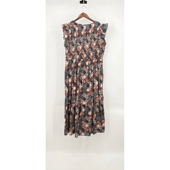 Anthropologie The Peregrine Midi Dress Size L Smocked Ruffle Cotton Tiered - Picture 2 of 14